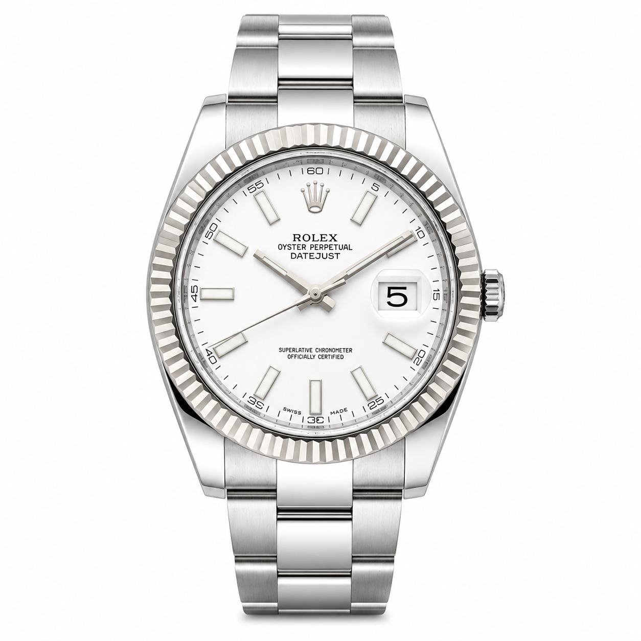 Rolex Datejust 41 White Dial 116334 Stainless Steel White Gold Bezel 2024