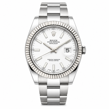 Rolex Datejust 41 White Dial 116334 Stainless Steel White Gold Bezel 2024