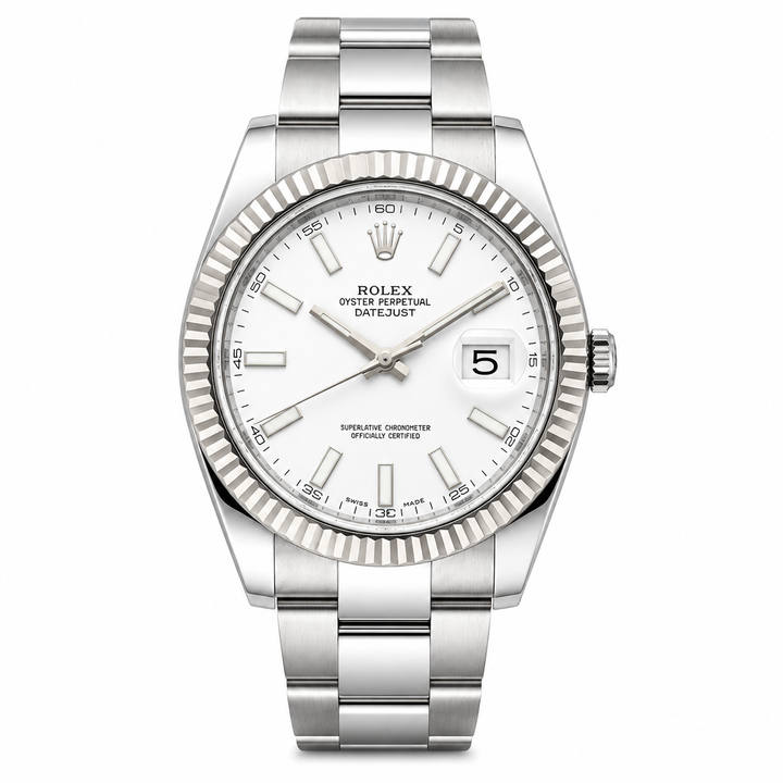 Rolex Datejust 41 White Dial 116334 Stainless Steel White Gold Bezel 2024