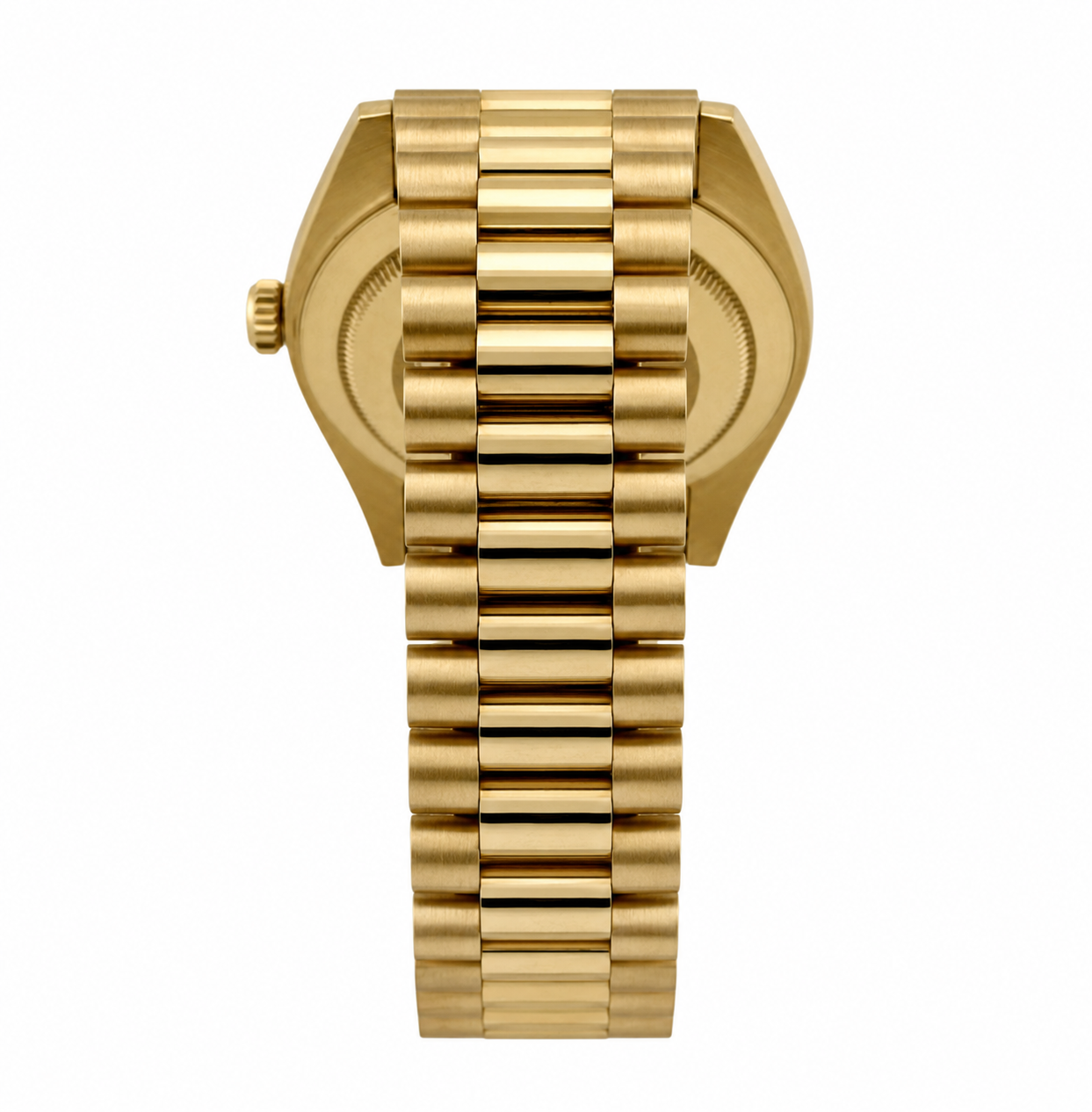 Gold watch with a detailed face on a white background