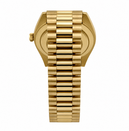 Gold watch with a detailed face on a white background