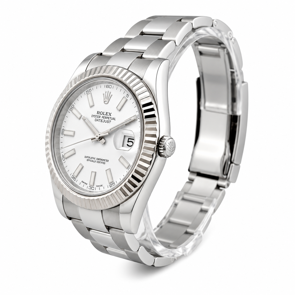Rolex Datejust 41 White Dial 116334 Stainless Steel White Gold Bezel 2024