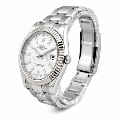 Rolex Datejust 41 White Dial 116334 Stainless Steel White Gold Bezel 2024