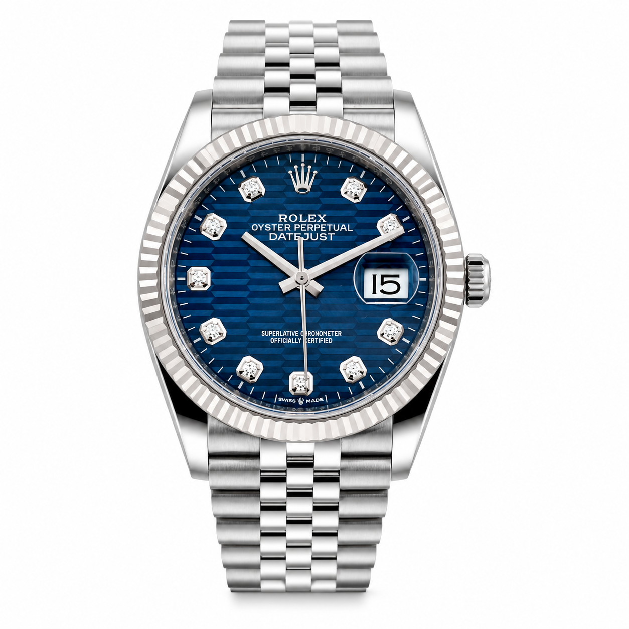 Rolex Datejust 36 Blue Wave Dial Diamond Markers Jubilee Bracelet 2023