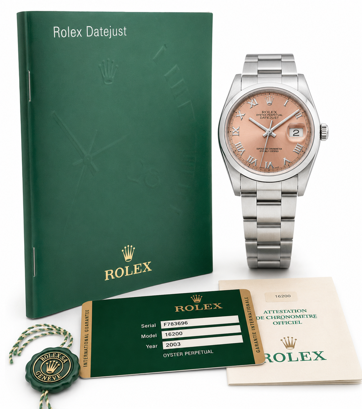 Rolex Datejust 36 Rose Roman Dial Oyster Bracelet Stainless Steel 16200 2003
