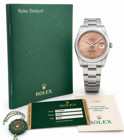 Rolex Datejust 36 Rose Roman Dial Oyster Bracelet Stainless Steel 16200 2003