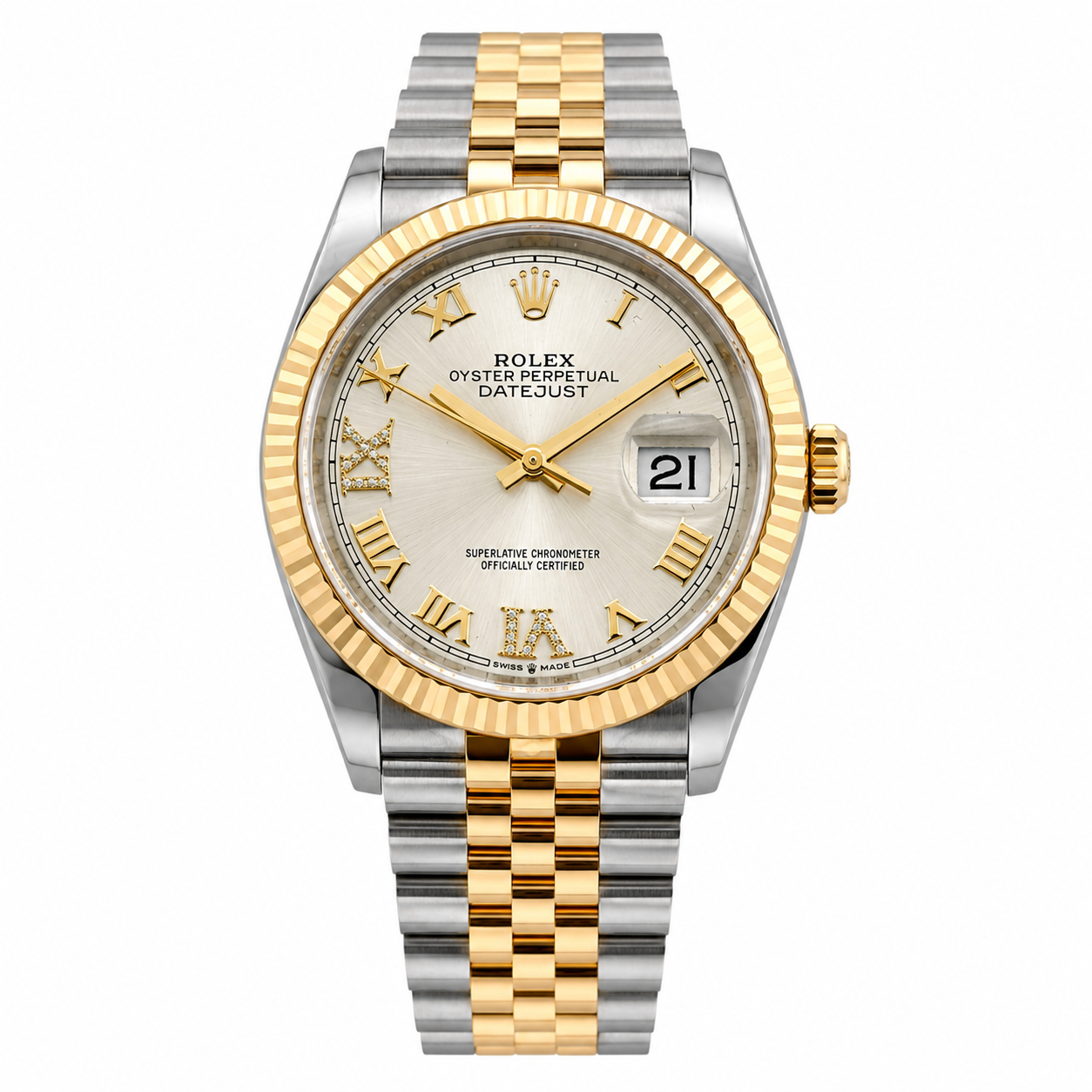 Rolex Datejust 36 126233 Two Tone Yellow Gold Silver Diamond Roman Dial 2023